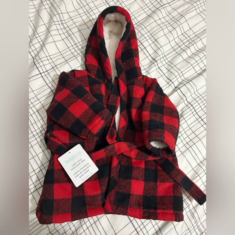 IndigoBaby Red Plaid Baby Bath Robe